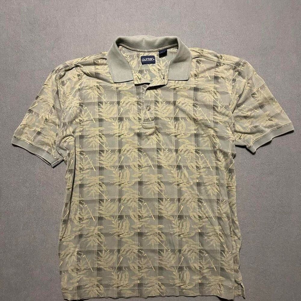Puritan Men's Green and Tan Polo-shirts